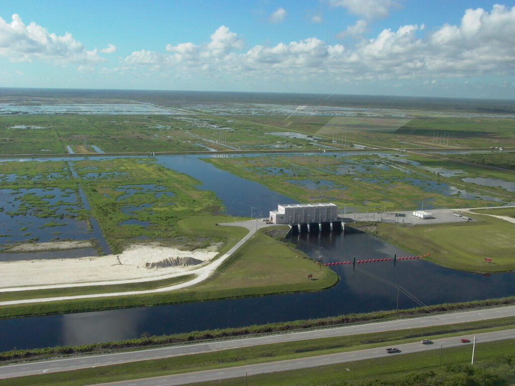 The Everglades with a facility that affects the flow of water to the Everglades.