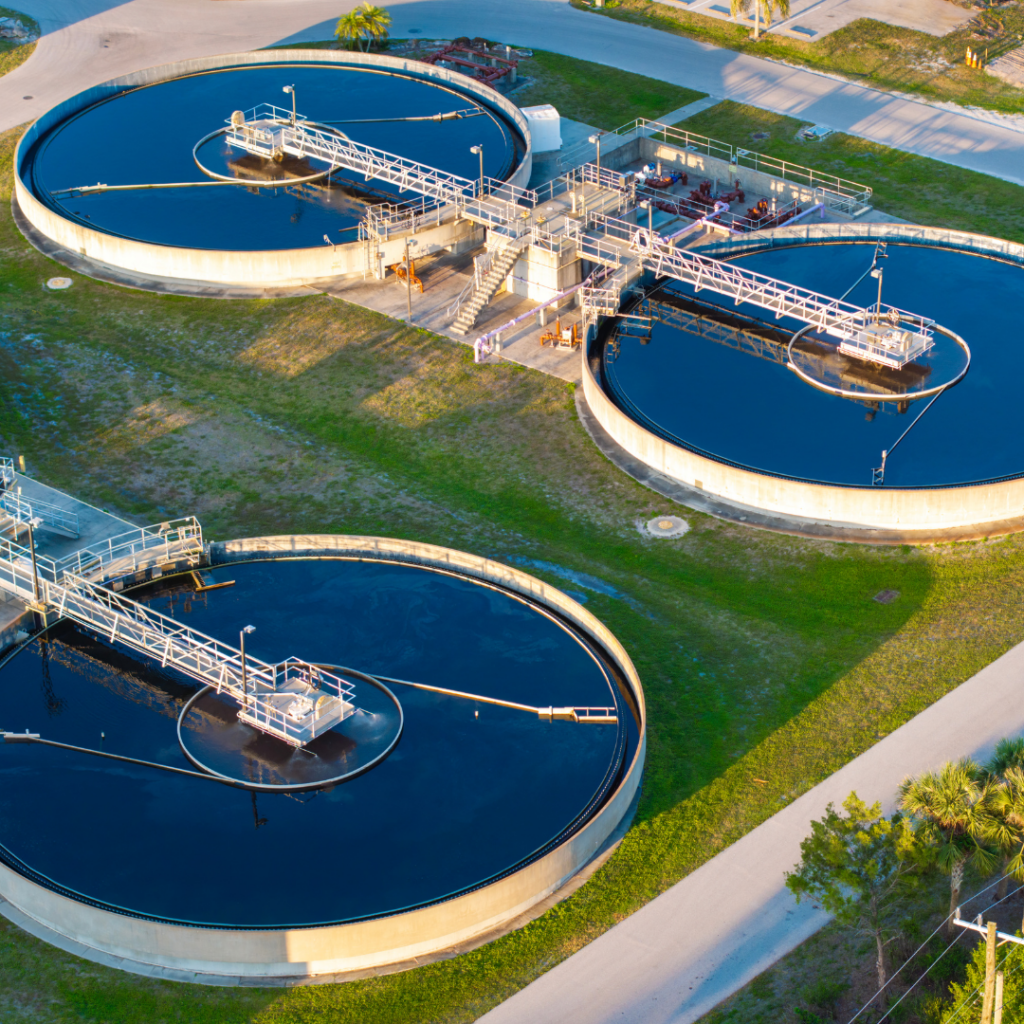 High viewpoint of a water reclamation facility.